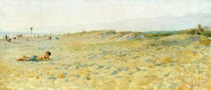 شاطئ في Cinquale بواسطة Francesco Gioli (1846-1922) ، زيت على لوح