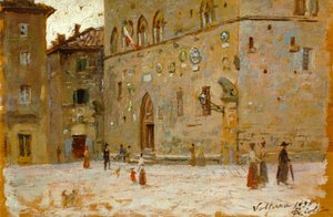 في مربع في فولتيرا بواسطة فرانشيسكو جيولي (1846-1922) ، زيت على لوح