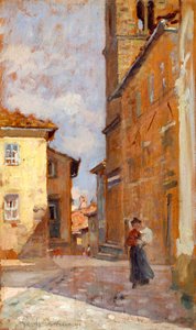 في الشارع في فولتيرا بواسطة فرانشيسكو جيولي (1846-1922) ، زيت على لوح ، 38x23 سم