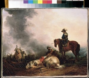 "بعد المعركة" (بعد المعركة) رمزا للحرب ، يقتل محارب. لوحة لفرانشيسكو جوزيبي كازانوفا (1727-1802) متحف ميخائيل كروشيتسكي للفنون ، سيفاستوبول (سيفاستوبول) أوكرانيا