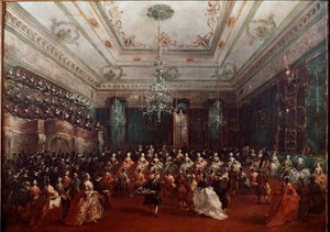 حفل موسيقي في Casino dei Filodrammatici في حفل فينيسيا النسائي. لوحة لفرانشيسكو غواردي (1712-1793) Dim.67x90 cm ميونخ ، Alte Pinakothek بواسطة فرانشيسكو غواردي