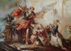 زواج توبياس ، تفاصيل الزوجين سارة وتوبياس قبل وسيط رافائيل الحمد لله ، ج .1750 بواسطة فرانشيسكو غواردي