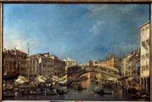 جسر ريالتو في البندقية في القرن الثامن عشر رسم فرانشيسكو غواردي (1712-1793) من القرن الثامن عشر. 0،62x0،93 م تولوز ، متحف أوجستين