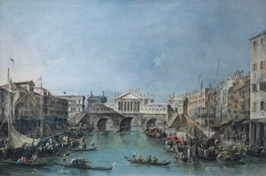 جسر الريالتو بعد تصميم بالاديو، حوالي عام 1770 (زيت على قماش) بواسطة فرانشيسكو غواردي