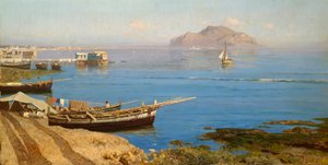 مارينا مع القارب والصيادين ، بقلم فرانشيسكو لوجاكونو (1838-1915) ، زيت على قماش ، 61x118 سم بواسطة فرانشيسكو لوجاكونو