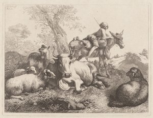 صبي على حمار يراقب مجموعة من الحيوانات ، 1763. بواسطة فرانشيسكو لندنيو