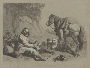 رجل عجوز جالس على وشك أن يشرب من القرع ، ج. 1763. بواسطة فرانشيسكو لندنيو