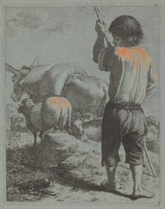 الراعي مع الحمار والأغنام والماعز 1759. بواسطة فرانشيسكو لندنيو