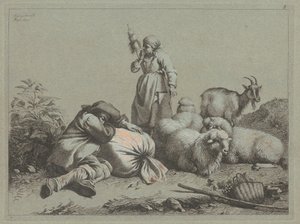 الفلاح النائم والغزل الدائم ، 1763. بواسطة فرانشيسكو لندنيو