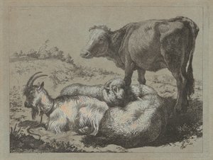 يقف الثور ، والخرافان ، والماعز ، ج. 1762. بواسطة فرانشيسكو لندنيو