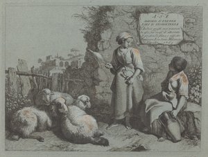 فتاتان تتحدثان: واحدة تقف وتدور ، 1764. بواسطة فرانشيسكو لندنيو