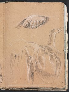 فيرونا كراسة الرسم: دراسة القدم اليسرى ودراسة الأقمشة مع الذراع الأيمن صفحة 79 ، 1760. بواسطة فرانشيسكو لورينزي