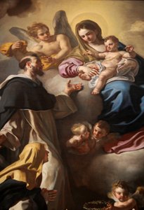 Madonna of Rosary with Saints Dominic and Catherine بواسطة فرانشيسكو سوليمينا