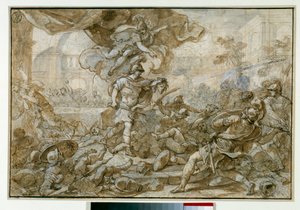 الأساطير: "" سلاح بيرسي الخاص برأس ميدوز يتحول إلى حجر فيني وجنوده "" رسم بقلم فرانشيسكو سوليمينا ديت ل "أبات سيسيو أو إل" أبي سيسيو بواسطة فرانشيسكو سوليمينا