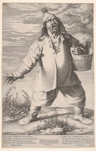 Geminiano Caldarostaro يصرخ ويمسك بحوض ، مع قبعة بشراشيب ، كاليفورنيا. 1597-1601.