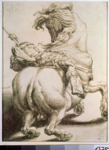 متسابق مثقوب بحربة. رسم فرانشيسكو دي روسي (1510-1563). Grisaille على ورق ، ٢٠ × ١٥ سم