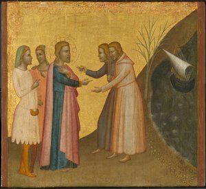 Acteus و Eugenius Implore سانت جون الإنجيلي لاستعادة ثروتهم ، c.1370-1380 (تمبرا وأوراق الذهب على اللوحة)