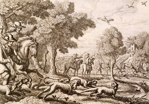 صيد ثعالب الماء بواسطة نهر ، منقوش بواسطة Wenceslaus Hollar ، 1671 بواسطة فرانسيس بارلو