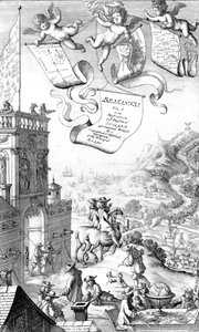 صفحة العنوان لـ "بريتانيا" لجون أوجيلبي ، منقوش بواسطة Wenceslaus Hollar ، 1675 بواسطة فرانسيس بارلو