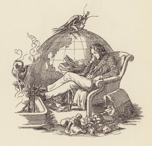 رسم توضيحي لكتاب "الصرصار على الموقد" لتشارلز ديكنز (طباعة حجرية ملونة) بواسطة فرانسيس دونكين بيدفورد