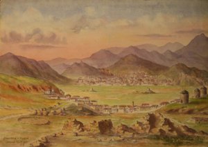 منظر لسمندريا وكونديا في جزيرة ليمنوس، اليونان، أبريل 1917 (لوحة مائية على ورق) بواسطة فرانسيس دوفيتون بريدجز