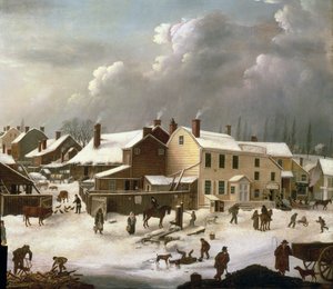 المشهد الشتوي في بروكلين ، تفاصيل شارع ومكتب البريد ، 1817-20 (تفاصيل 84498)