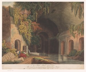 رسامان في Nymphaeum of Egeria في Caffarella Park بالقرب من روما منظر نافورة Egeria بالقرب من روما (العنوان على الكائن)
