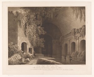 رسامان في Nymphaeum of Egeria في Caffarella Park بالقرب من روما منظر نافورة Egeria بالقرب من روما (العنوان على الكائن)