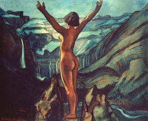 عارية أمام منظر طبيعي