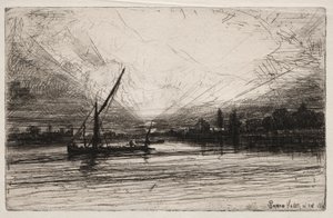 غروب الشمس في نهر التايمز ، 1862. بواسطة فرانسيس سيمور هادن