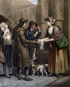 بائع النوتات الموسيقية للأغاني الجديدة ، نقش لفرانسيس ويتلي (1747-1801) من Cries في لندن ، المملكة المتحدة