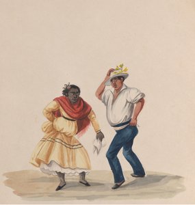 رجل وامرأة يرقصان من مجموعة رسومات تصور زي بيروفي ، 1848. بواسطة فرانسيسكو