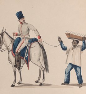 جندي على صهوة حصان يحمل حبلًا يؤمن عبدًا من السكان الأصليين يوازن صفيحة ... ، كاليفورنيا. 184 بواسطة فرانسيسكو