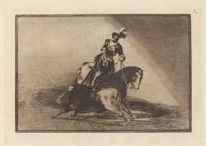 Carlos V. lanceando un toro en la plaza de Valladolid (Charles V. Spearing a Bull in the Ring at Valladolid) ، اللوحة 10 من La tauromaquia بواسطة فرانسيسكو دي جويا