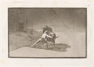 El famoso Martincho وضع banderillas al quiebro (يضع Martincho الشهير العصابات يلعبون الثور بحركة جسده) ، اللوحة 15 من La tauromaquia بواسطة فرانسيسكو دي جويا