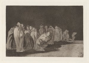 Los ensacados (The Men in Sacks) ، المعروف أيضًا باسم So el sayal ، hay al (يوجد شيء تحت قماش الخيش) ، من سلسلة Los disparates (Los proverbios) بواسطة فرانسيسكو دي جويا