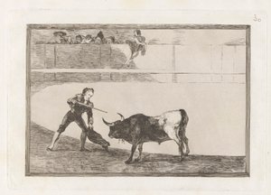 قتل بيدرو روميرو؟ الثور الواقف (بيدرو روميرو يقتل الثور المتوقف) ، اللوحة 30 من La tauromaquia بواسطة فرانسيسكو دي جويا