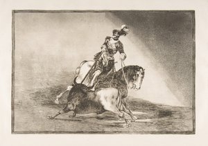 اللوحة 10 من La Tauromaquia: تشارلز الخامس يقذف ثورًا في الحلقة في بلد الوليد ، 1816. بواسطة فرانسيسكو دي جويا