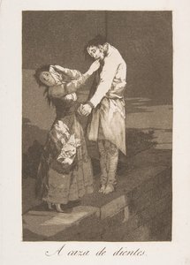اللوحة 12 من لوس كابريتشوس: البحث عن الأسنان A caza de dientes. ، 1799. بواسطة فرانسيسكو دي جويا