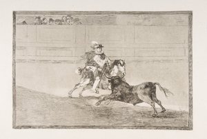 اللوحة 13 من 'Tauromaquia': فارس إسباني على الحلبة كسر الرماح القصيرة ... ، 1816. بواسطة فرانسيسكو دي جويا
