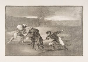 اللوحة 2 من Tauromaquia: طريقة أخرى للصيد سيرا على الأقدام ، 1816. بواسطة فرانسيسكو دي جويا