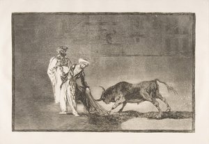 اللوحة 6 من The Tauromaquia: يقوم المغاربة بمسرحية مختلفة في الحلقة تسمى bul ... ، 1816. بواسطة فرانسيسكو دي جويا