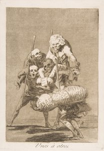 اللوحة 77 من "Los Caprichos": ما يفعله المرء بآخر Unos á otros ، 1799. بواسطة فرانسيسكو دي جويا