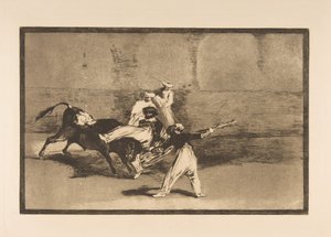 اللوحة ٨ من تاوروموكيا: رباط يلتقطه الثور في الحلقة ، كاليفورنيا. 1816. بواسطة فرانسيسكو دي جويا