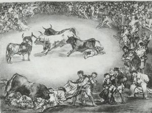 الترفيه الأسباني من 'Bulls of Bordeaux' ، ١٨٢٥. ، ١٨٢٥. بواسطة فرانسيسكو دي جويا