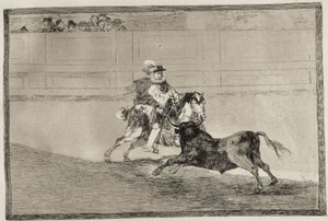 GOYA Y LUCIENTES ، فرانسيسكو دي (1746-1828). فارس إسباني يركب في الحلبة يكسر الرماح القصيرة دون مساعدة مساعديه. 1816. النقش. إسبانيا. مدريد (مجتمع مستقل). مدريد. مكتبة الوطنية بواسطة فرانسيسكو خوسيه دي جويا إي لوسينتس