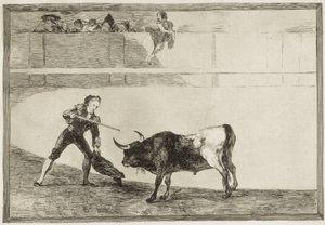 GOYA Y LUCIENTES ، فرانسيسكو دي (1746-1828). بيدرو روميرو يقتل الثور المتوقف. 1816. (25.1 × 35.9 سم). روميرو ، بيدرو (1754-1839). مصارع الثيران الاسباني. اللوحة 30 من "فن مصارعة الثيران". النقش. إسبانيا. مدريد (مجتمع مستقل). مدريد. وطني بواسطة فرانسيسكو خوسيه دي جويا إي لوسينتس