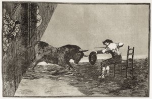 GOYA Y LUCIENTES ، فرانسيسكو دي (1746-1828). جرأة مارتينشو (ربما أنطونيو إباسوم) في حلبة سرقسطة. 1816. (24.9 × 35.7 سم). اللوحة 18 من "فن مصارعة الثيران". النقش. إسبانيا. مدريد (مجتمع مستقل). مدريد. مكتبة الوطنية بواسطة فرانسيسكو خوسيه دي جويا إي لوسينتس