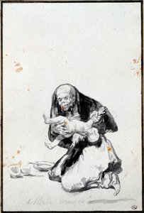 المرأة السيئة (Mala mujer). المرأة الشريرة. مشهد الأنثروبوفاجي ، ساحرة تلتهم طفلاً. غسل رمادي بواسطة فرانسيسكو غويا ي لوسينتس (1746-1828) صن. 0،21x0،14 م باريس ، متحف اللوفر بواسطة فرانسيسكو دي جويا