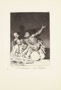 عندما يستريح النهار سنكون خارج (Si amanece؛ nos vamos) لوحة 71 من: Los Caprichos بواسطة فرانسيسكو خوسيه دي جويا إي لوسينتس